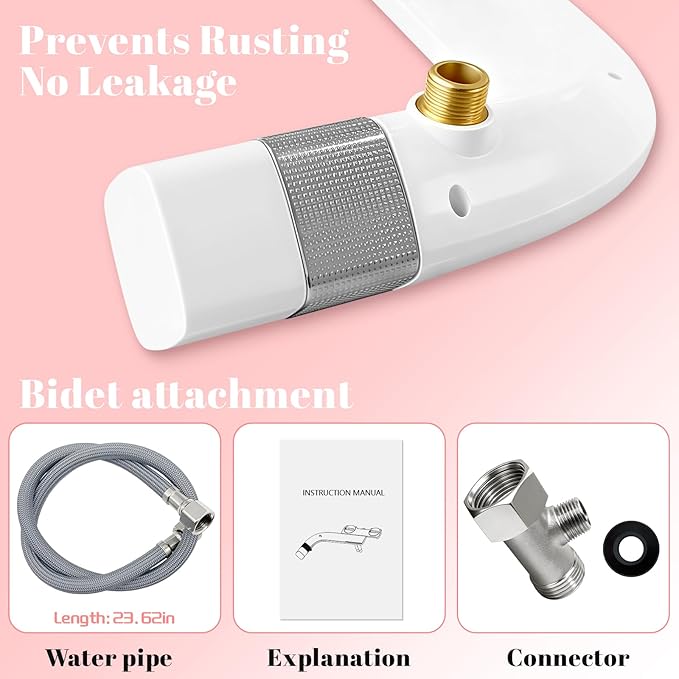 Bidet Attachment for Toilet,Non-Electric Ultra-Thin With,Rear/Feminine Wash,Dual Nozzles (Adjustable Angle), Adjustable Water Pressure, Cold Water Only, White