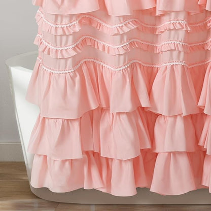 Lush Decor Kemmy Ruffled Shower Curtain, Single, 72" W x 72" L, Peachy Pink - Bathroom Curtain - Fabric Shower Curtains for Bathroom - Coquette Decor