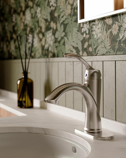 Brushed Nickel Bathroom Faucet 1 Hole One-Handle Lever Bathroom Sink Faucet | Bath Rustic Lavatory Basin Mixer Tap with Pop Up Drain with Overflow Supply Hose by Homevacious