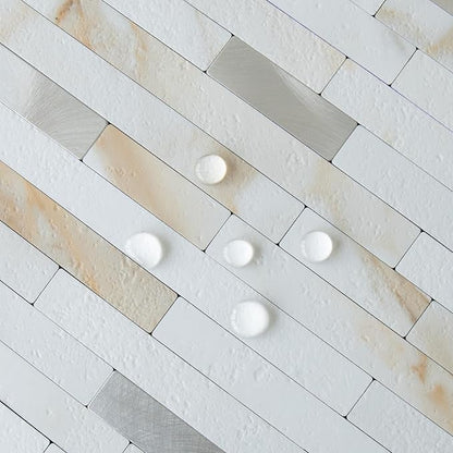 AULIGET 20 Sheets Calacatta Gold Peel and Stick Backsplash, PVC Mixed Metal Silver Wall Tile Stick on Backsplash for Kitchen and Bathroom
