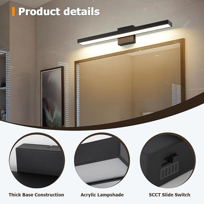 Bathroom Vanity Light Black Bath Light Fixtures 5CCT Dimmable Wall light | 24.4 inch Modern LED Vanity Light Bar for Bathroom Over Mirror 24W