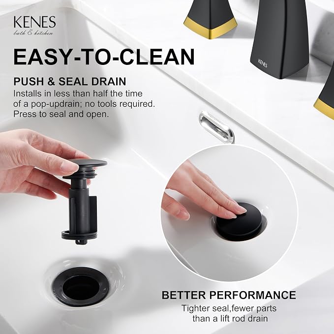 Black and Gold Bathroom Faucets for Sink 3 Hole 2 Handle Widespread | Bathroom Vanity Faucet with Pop Up Drain & Supply Lines, Lead-Free cUPC & NSF Certified, 8 Inch Faucet for Vanity RV Sink