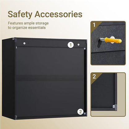 SoBuy Wall Cabinet Laundry Room Kitchen, Over Toilet Storage Cabinet, Medicine Cabinet with Shelf for Bathroom Garage Hallway Entryway, Black BZR200-SCH