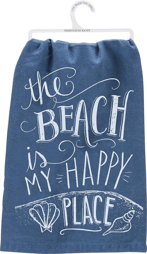 Primitives by Kathy Blue Chalk Art Dish Towel, The Beach is My Happy Place