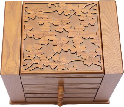 Extra Large Four-Leaf Carved 5 Layers Wooden Jewelry Box Jewelry Case Cabinet Armoire Ring Necklacel Gift Storage Box Organizer(5 Layers,Brown,Style 1)