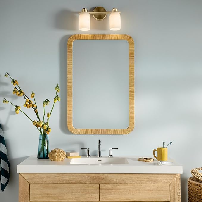 Kichler Shae 15" 2-Light Vanity Light with White Opal Glass in Champagne Bronze, for Bathroom Vanity, Powder Room, Over a Mirror, (15" W x 9" H), 55201CPZ