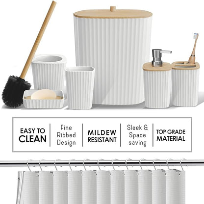 Clara Clark Bathroom Accessories Set - 27PC Bathroom Set with Adhesive Corner Shower Caddy Hanging, Bathroom Sets with Shower Curtain and Rugs, White Shower Curtain Set with Bathroom Trash Can | 27 Piece Bathroom Sets with Shower Curtain and Rugs with ...