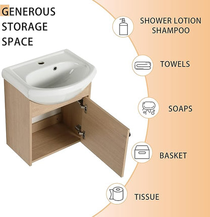 18" Bathroom Vanity with Sink, 18 Inch Floating Bathroom Vanity for Small Space, Modern Bathroom Vanity, Brown Wall Mounted Cabinet Set