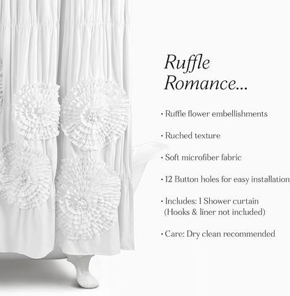Lush Decor Serena Shower Curtain, 72" W x 72" L, White - Ruffled Bathroom Curtain - White Fabric Shower Curtains - Coquette Decor