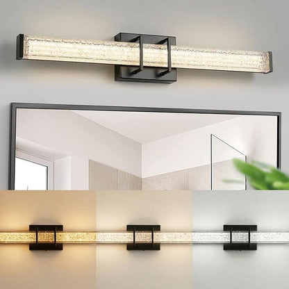 URSOLA 24" Modern LED Bathroom Light Fixtures, Matte Black 3CCT Dimmable Bathroom Vanity Light Over Mirror, Bathroom Vanity Bath Bar Lights with Crystal Acrylic Shade