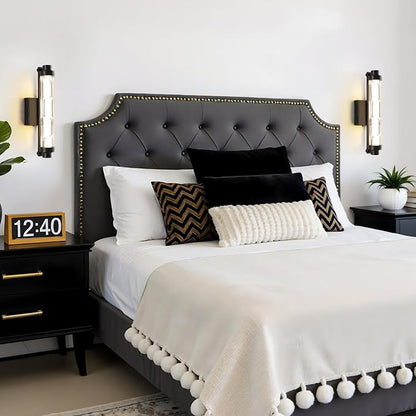 15.4" Black Wall Sconces Set of 2, Modern Bathroom Sconces with Ripple Glass Shade, 5CCT Dimmable LED Wall Lights 14W for Bedroom, Hallway, Staircase
