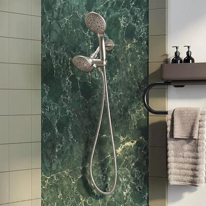 Cobbe® Dual Shower Head Combo, Handheld & Fixed, Brushed Nickel | Two Full-Size Shower Heads, 59'' Stainless Steel Hose, Water Saving with 3-Way Water Diverter, Tool-Free Installation