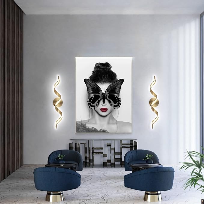 Dimmable Gold Bathroom Light Fixtures, 24 inch Spiral Design Modern LED Bathroom Vanity Lights Over Mirror, 15W Wall Light Fixtures for Living Room Cold White 6000K