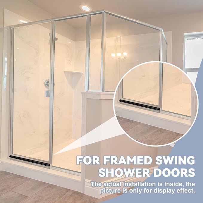 Hicarer 30'' Chrome Framed Shower Door Replacement Drip Rail with Vinyl Sweep, Shower Door Water Deflector with Bottom Seal, Applied Mounting Tape and Screws (Black)