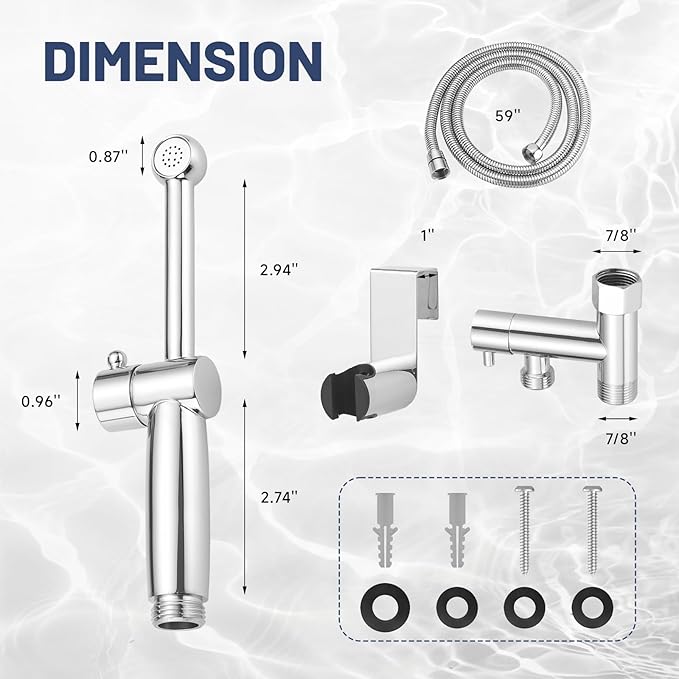 Chrome Handheld Bidet Sprayer for Toilet with Bidet Hose Brass Cloth Diaper Sprayer Bathroom Toilet Attachment for Feminine Wash, Wall Mount or Toilet Mount
