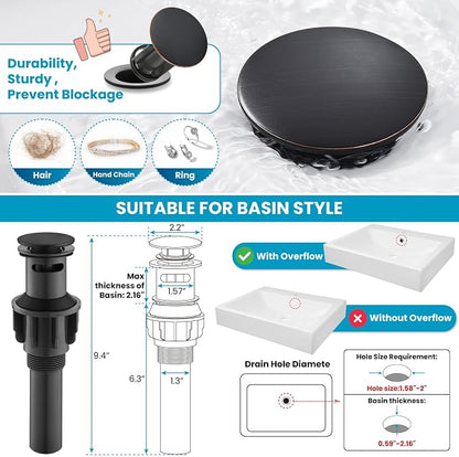 gotonovo Bathroom Faucet 1 Hole Vintage,Oil Rubbed Bronze,5.9” Spout Reach | Bathroom Sink Faucet for 1 or 3 Hole Single Handle,Deck Plate,360° Swivel Spout,Pop Up Drain,cUPC Supply Hoses,for Vanity RV