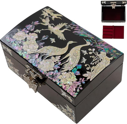 Mother of Pearl Jewelry Box – Christmas, Birthday, Valentine’s Day & Mother’s Day Gift for Women, Wedding Keepsake, Elegant Holiday Stocking Stuffer (Cranes in Bloom)