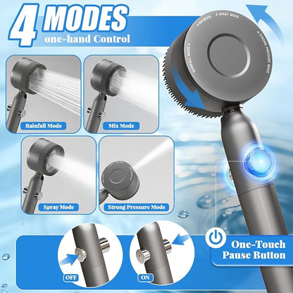Filtered Shower Head with Handheld, High Pressure Water Flow and Multiple Spray Modes Shower Head with Filter, Power Wash for Hard Water,Showerhead with Wall Holder & ON/Off Switch for Pets Bath