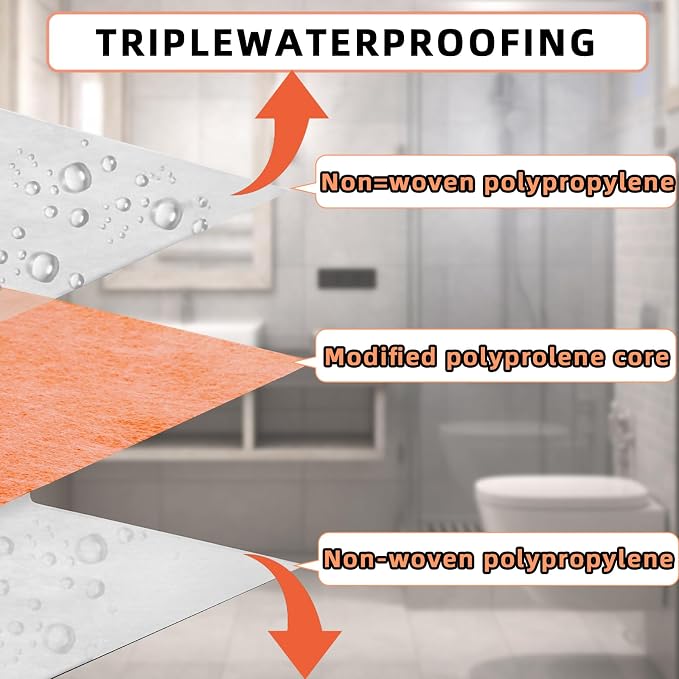 Professional Waterproof Membrane for Shower,5In x 50Ft(21 Sq Ft) | HDPE membrane for tile shower walls, floors, bathrooms and saunas; bonds with thin-set mortar for reliable installation