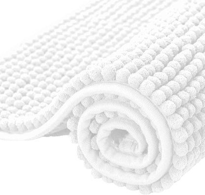 SUBRTEX Bathroom Rugs Chenille Bath Rug Soft Short Plush Bath Mat Soft Shower Mat Water Absorbent Shower Mat Quick Dry Machine Washable(White,18" x 24")