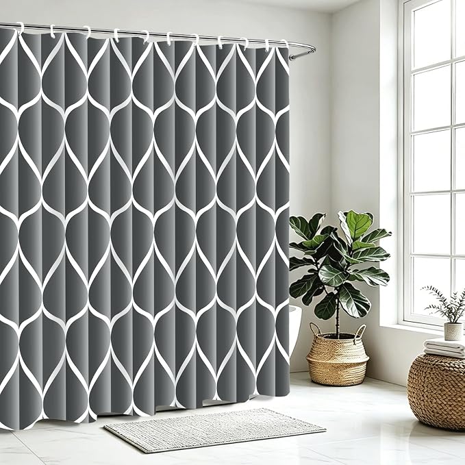 Gelbchu Geometric Shower Curtain for Bathroom, Dark Gray, 72x72 Inch | with Hooks, Premium Polyester, Quick Dry, Water Repellent, Machine Washable, Rustproof Grommets, Modern Minimalist