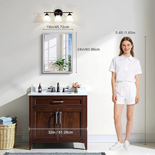 CIRCUMI 18"x24" Silver Mirror with Chunky Box Metal Frame, Brushed Finish Rectangular Bathroom Mirrors for Over Sink, Living Room, Entryway, Tempered Glass Mirror for Wall, Vertical or Horizontal