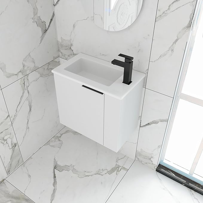 22" Floating Bathroom Vanity with Sink,22 Inch Wall Mounted for Small Bathrooms, Soft-Close Door Cabinet with White Ceramic Basin & Waterproof Plywood, Modern Space Saving Vanity, White