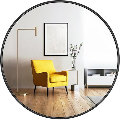 Round Mirror, 24 inch Black Circle Mirror, Matte Black Metal Frame | High Definition,Waterproof,Rust-resistant, Round Mounted Mirrors for Bathroom,Living Room,Bedroom,Hallyway,Vanity,Wall Décor