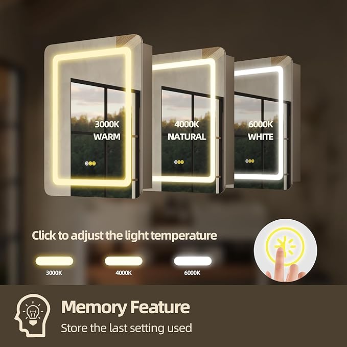 24"x32" LED Bathroom Mirror Cabinet with Lights, Wall Mounted or Recessed Medicine Cabinet, Dimmable Front & Anti-Fog, Adjustable Shelves, Modern Aluminum Storage Cabinet (24X32 in|1 Door)