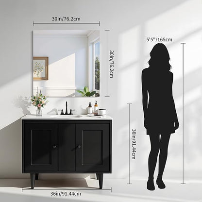 KOCUUY Frameless Mirror, 30"x30" Square Bathroom Mirror for Over Sink, Upgraded Shatterproof Vanity Mirror Unframed Design for Bedroom, Living Room, Entryway