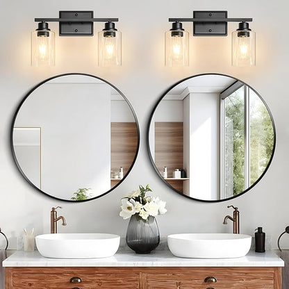 Unicozin 2 Light Bathroom Light Fixtures, Modern Vanity Lights Over Mirror, Black Wall Lamp with Clear Glass for Living Room Cabinet Bedroom Porch