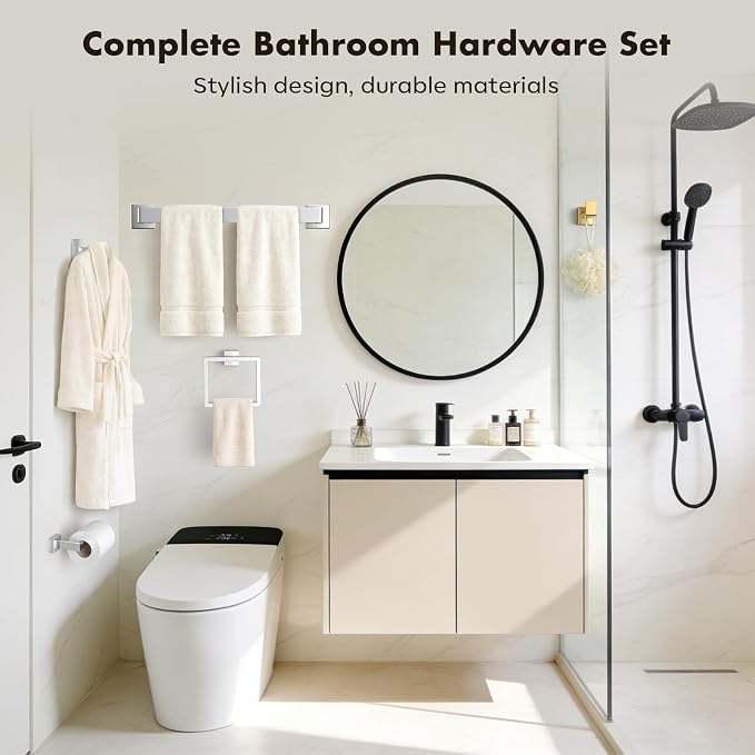 10-Pieces Brushed Nickel Bathroom Accessories Set, 24 Inch Towel Bar Set | Stainless Steel, Towel Ring, Toilet Paper Holder, Robe Hooks, Towel Racks for Bathroom Wall Mounted, Bathroom Hardware Set
