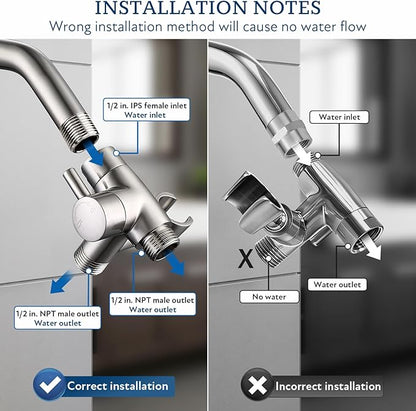 G-Promise Solid Metal Shower Head Diverter with Holder 3-Way | Spray Separately or Both, Adjustable-Angle Bracket, Anti-Leak, Smooth Knob Switch, Easy Install, Universal Replacement Part