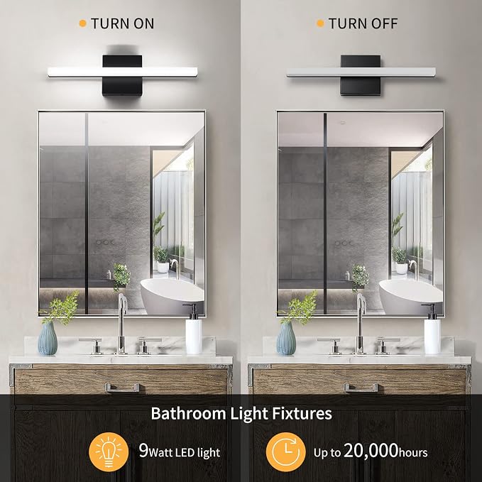 Modern LED Vanity Lights 16IN 9W (2 Pack) Daylight White Black Bathroom Light Fixtures Over Mirror Lighting for Vanity