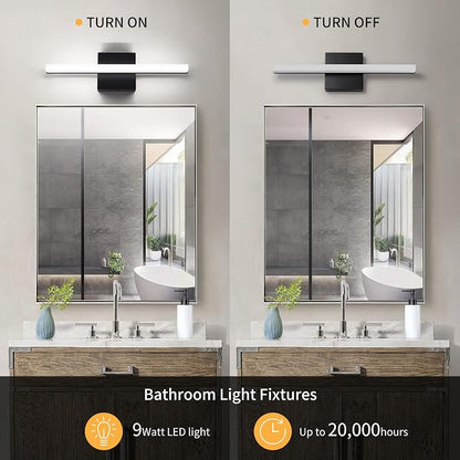Modern LED Vanity Lights 16IN 9W (2 Pack) Daylight White Black Bathroom Light Fixtures Over Mirror Lighting for Vanity