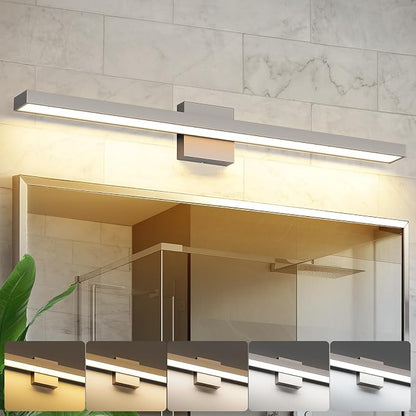 Joosenhouse LED Bathroom Vanity Light 5CCT Dimmable Bathroom Light Fixture | Modern Vanity Lights Bar 32.28 Inch Brushed Nickel Wall Light