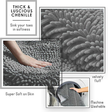 Hearth & Harbor Bathroom Rugs, Chenille Bath Mat - Machine Washable Bath Mats for Bathroom Non-Slip Backing Rubber, Quick Dry Bathroom Mat, 24 x 36 - Frost Grey