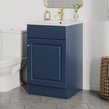 Christopher Knight Home Vanes Wood Frame 20" Bathroom Vanity with Ceramic Sink, Cabinet with Soft-Closing Door Shelf and Adjustable Shelf, Open Back, Metal Hardware, Storage/Organizer, Blue
