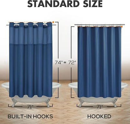 River Dream No Hook Slub Textured Shower Curtain with PEVA Liner Set - 71" x 74"(72"), Hotel Style with See Through Top Window, Machine Washable & Water Repellent Fabric, Navy Blue, 71x74