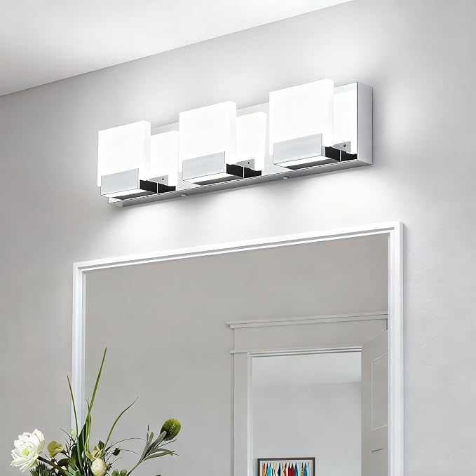 Chrome Bathroom Vanity Lights - 3 Light Modern Bathroom Light Fixtures - LED Vanity Lighting Fixtures 6000K Cool Whtie