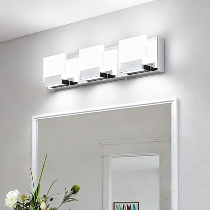 Chrome Bathroom Vanity Lights - 3 Light Modern Bathroom Light Fixtures - LED Vanity Lighting Fixtures 6000K Cool Whtie