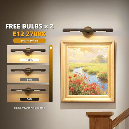 Museum Gallery Bathroom Picture Light - 19 Inch Long Bronze Brass Dimmable Hardwired Wall Sconces with E12 Bulb - Frame Pictures Art Deco Sconce Lights for Painting Photo Artwork Library Vanity Over