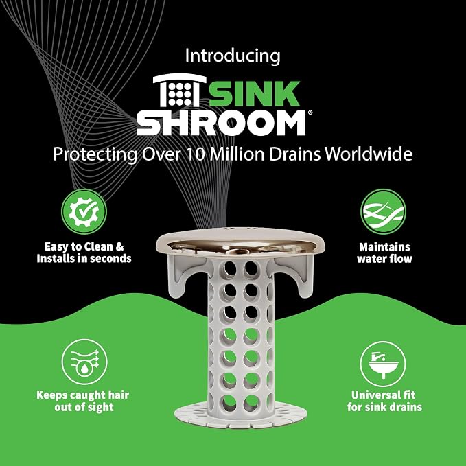SinkShroom Revolutionary Bathroom Sink Drain Protector Hair Catcher, Strainer, Snare, Nickel Edition