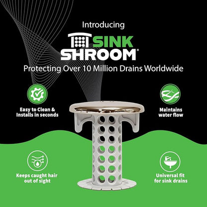 SinkShroom Revolutionary Bathroom Sink Drain Protector Hair Catcher, Strainer, Snare, Nickel Edition