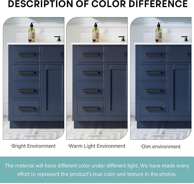 48-Inch Bathroom Vanity with Sink W/ 2 Doors & 8 Drawers & 1 Flip Drawer, Navy Blue Vanity W/Matte Black Handles