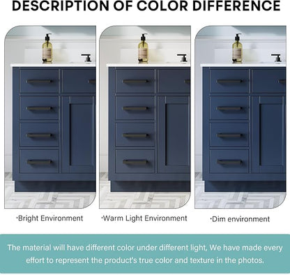 48-Inch Bathroom Vanity with Sink W/ 2 Doors & 8 Drawers & 1 Flip Drawer, Navy Blue Vanity W/Matte Black Handles