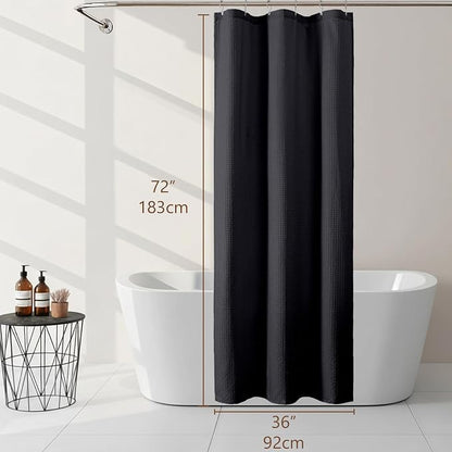 Black Stall Shower Curtain 36 x 72 Inch, Textured Soft Fabric Waffle Narrow Size Modern Shower Small Curtain for Bathroom Hotel, Machine Washable, Water Resistant, 36Wx72L Inches