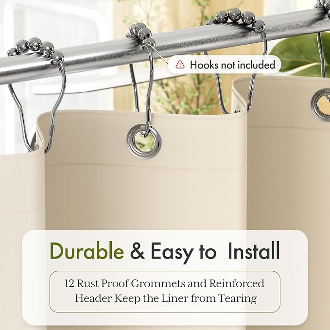 Bathway Shower Curtain Liner, Beige Shower Curtain Liner 72x72 PEVA Waterproof Shower Curtain Liner Plastic with 3 Magnets and 12 Rustproof Metal Grommets, Lightweight Shower Liner for Bathroom