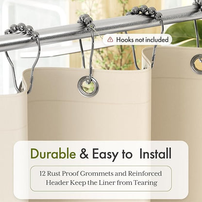 Bathway Shower Curtain Liner, Beige Shower Curtain Liner 72x72 PEVA Waterproof Shower Curtain Liner Plastic with 3 Magnets and 12 Rustproof Metal Grommets, Lightweight Shower Liner for Bathroom