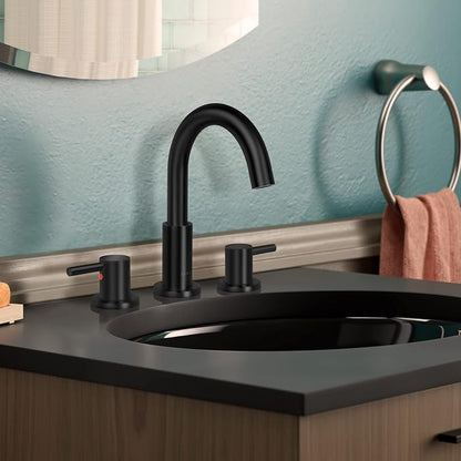 SOKA 8-16" Widespread Bathroom Faucet Matte Black Bathroom Sink Faucet 2 Handle Morden Bathroom Faucet for Sink 3 Hole Industrial Commercial Vanity Faucet with Pop Up Drain,Matte Black + G